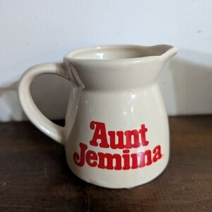 RARE Vintage Aunt Jemima Ceramic Syrup Pitcher Beige with Red Logo Discontinued